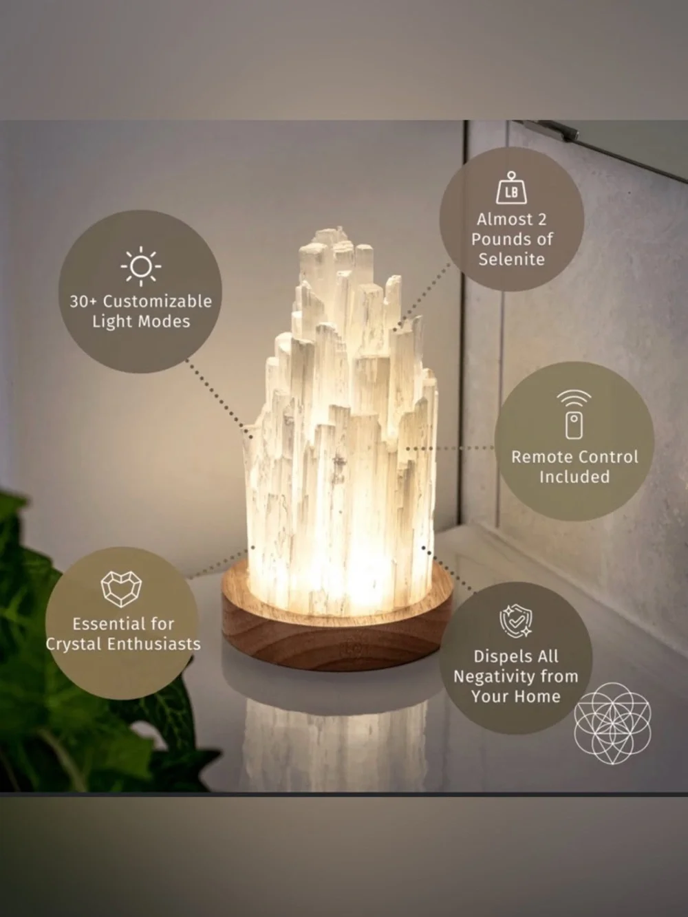 NEW in Box Cleanse-All Selenite Lamp 2 Pounds of Healing Power color change